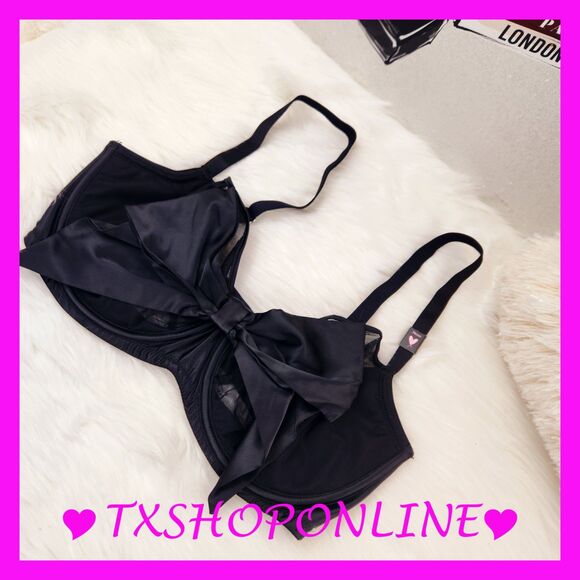 💗👙Victoria's Secret DREAM ANGELS Black Bow Satin Balconette Bra👙💗 NEW - Picture 4 of 9